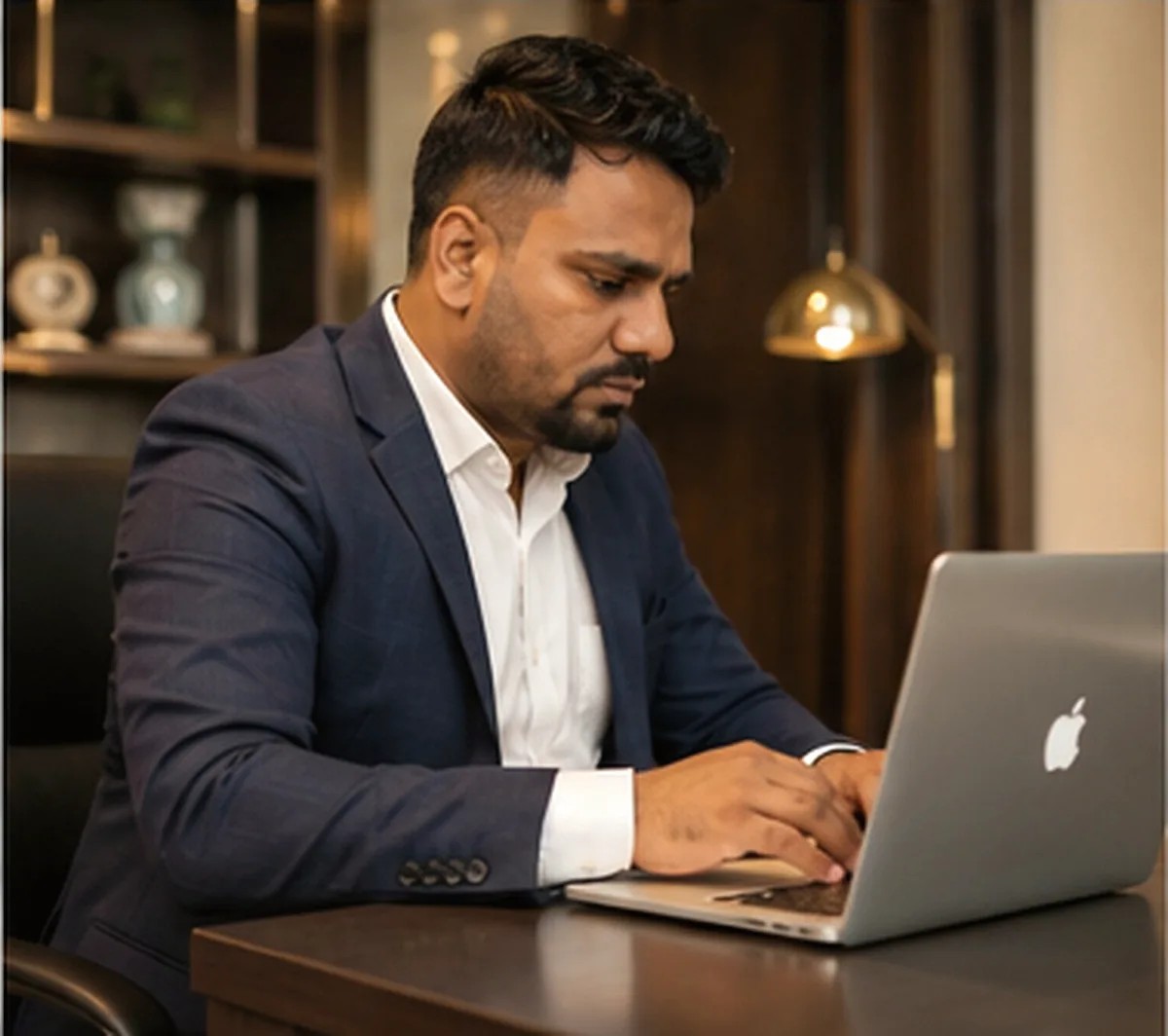 Surya Kant Jha — Chairman working from an executive office