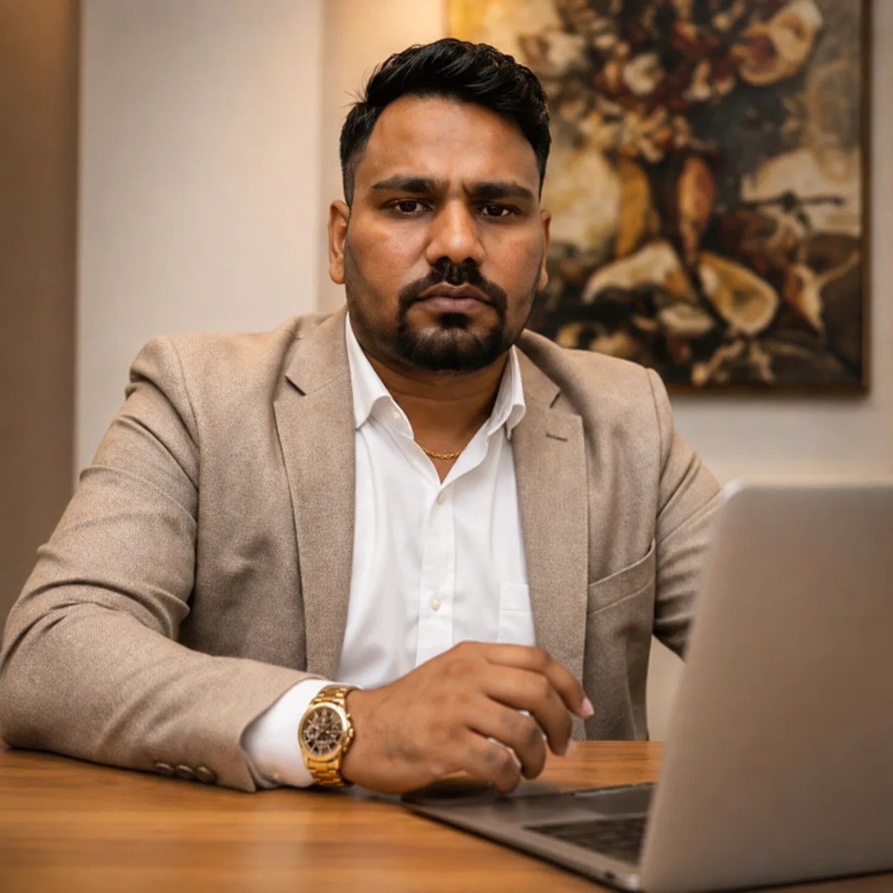 Surya Kant Jha — Leadership portrait at a professional workspace